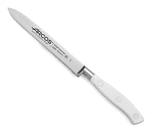 Arcos Serie Riviera Blanc, Coltello Pomodoro Coltello Verdura, Acciaio Inossidabile Forgiato Nitrum 130 Mm, Manico Polioxymetilene (Pom), Colore Bianc
