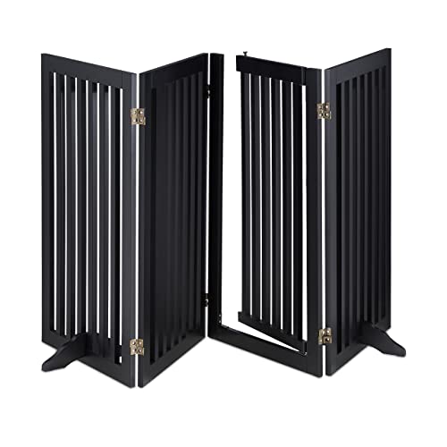 Relaxdays Cancelletto Per Bambini Con Porta, Hxl: 92 X 206 Cm, Barriera Protettiva Per Scale, Per Cani E Neonati, Nero, 100% Fibra Di Legno