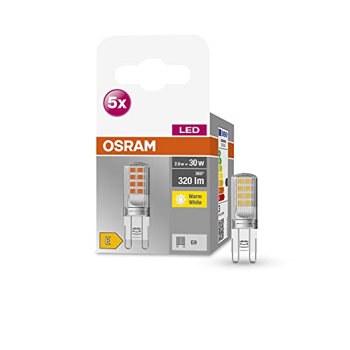 Osram Stella Pin Lampada Led, G9-Base Vetro Trasparente ,Bianco Caldo (2700K), 320 Lumen, Sostituzione Delle Lampade 30W, Non Dimmerabile, 5-Confezion