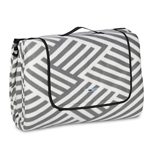 Relaxdays Coperta Da Picnic Xxl, 300 X 300 Cm, Plaid Impermeabile Da Spiaggia, Isolante, Telo Con Manico, Bianco Grigio