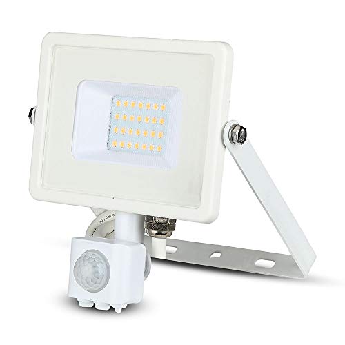 V-Tac Vt-20-S-B, Faro Led Chip Samsung 20W Con Sensore Di Movimento E Crepuscolare E Interruttore Manuale Di Bloccaggio Colore Bianco 6400K Ip65