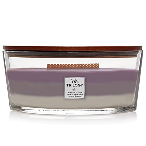 Woodwick Trilogy Candela Profumata Ellipse Con Stoppino Crepitante | Amethyst Sky | Durata Della Fragranza: Fino A 50 Ore