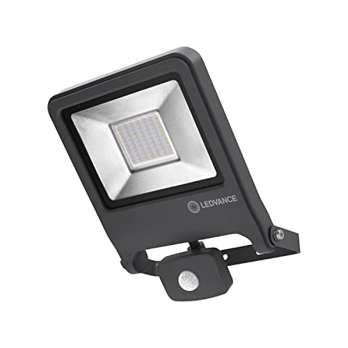 Ledvance Endura Flood Proiettore Da Esterno Con Sensore Nero 50W Luce Calda 3000K, Grigio Scuro