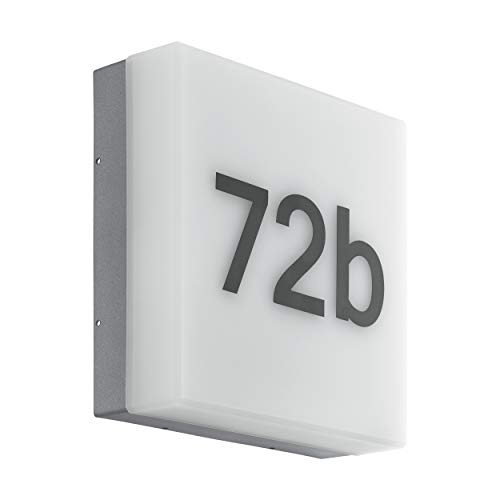 Eglo Applique Da Esterno Led Cornale, Lampada Da Esterno A Uno Punto Luce Con Sensore Di Luce Diurna E Numeri Civici, Applique In Plastica, Antracite,