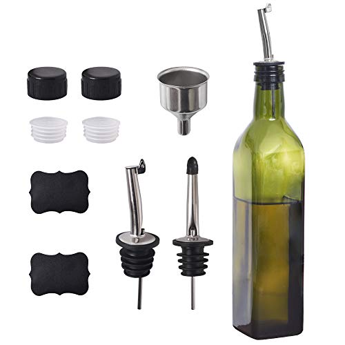 Newk Bottiglia Di Olio D'Oliva, 481,9 Ml / 500 Ml Bicchieri Olio & Aceto Ampolla Con Versatori + Imbuto, Olio D'Oliva, Caraffa Per Cucina, Verde