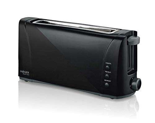 Haeger Dark Sun - Tostapane, 1 Fessura Extra Lunga, Multifunzione, 1000W, 6 Livelli Di Doratura, Nero