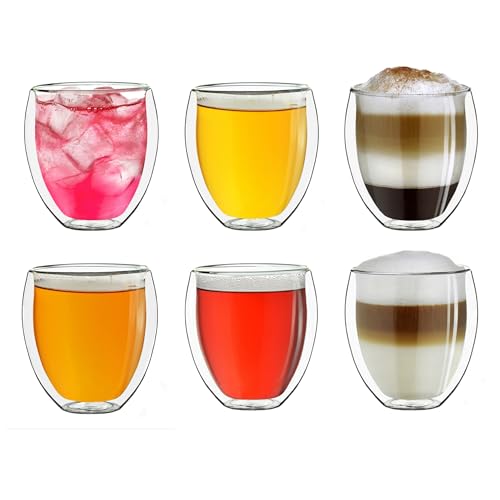 Creano Set Di 6 Vetro Termico Xxl A Doppia Parete Bulboso, Grande Bicchiere Da Bere Resistente Al Calore In Vetro Borosilicato, Vetro Per Caffè/Tè | 4