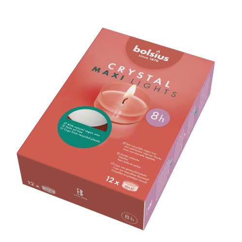 Bolsius Crystal Maxi Lights - Box Da 12 Pezzi - Tealight Bianche In Cup Trasparente - Cera Inodore - Durata: Fino A 8 Ore A Candela - Cera Vegana - Se
