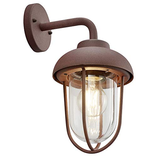 Trio Leuchten Duero 202760124 - Lampada Da Parete Per Esterni, In Alluminio Pressofuso, Vetro Trasparente, 1 Lampadina E27, Colore: Ruggine