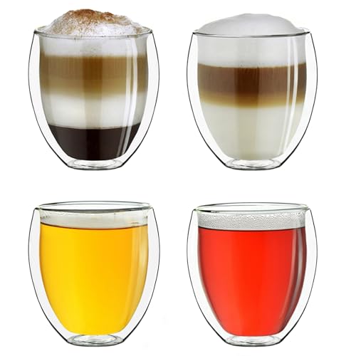 Creano Set Di 4 Vetro Termico Xxl A Doppia Parete Bulboso, Grande Bicchiere Da Bere Resistente Al Calore In Vetro Borosilicato | 400Ml
