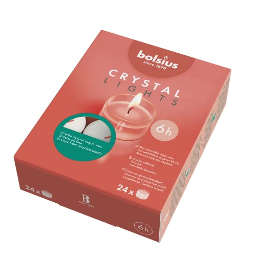Bolsius Crystal Lights - Box Da 24 Pezzi - Tealight Bianche In Cup Trasparente - Cera Inodore - Durata: Fino A 6 Ore A Candela - Cera Vegana - Senza O