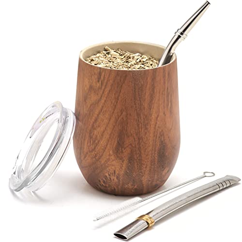 Balibetov Mate Argentino - Set Yerba Mate (Tazza Mate) - Acciaio Inossidabile 18/8 A Doppia Parete - Include Due Bombilla Mate E Una Spazzola Per La P