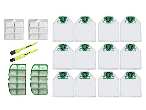 Italdos Kit Sacchetto Per Folletto Vk200 Vk220 Vk 200 Ricambio Manutenzione Di Aspirapolvere Compatibile Per Vorwerk Folletto Fp 200-12 Sacchi + 2 Fil