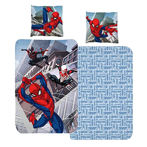Marvel Spiderman Set Copripiumino Singolo, Biancheria Da Letto, 135X200 + 80X80 Cm, 100% Cotone