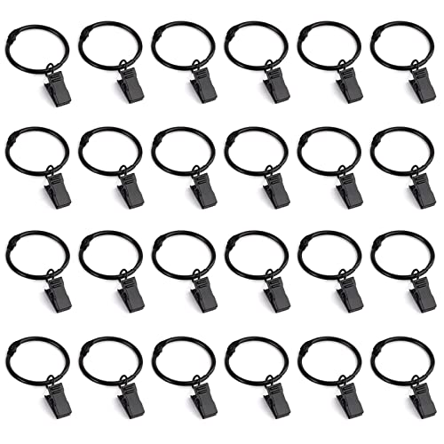 Anelli Per Tende,Clip Per Tende 40 Pezzi Clip Per Tende Metallo Finestra Tenda Anello Ganci Clip Con Occhielli Per Asta Tende E Tendaggi Nero,Diametro