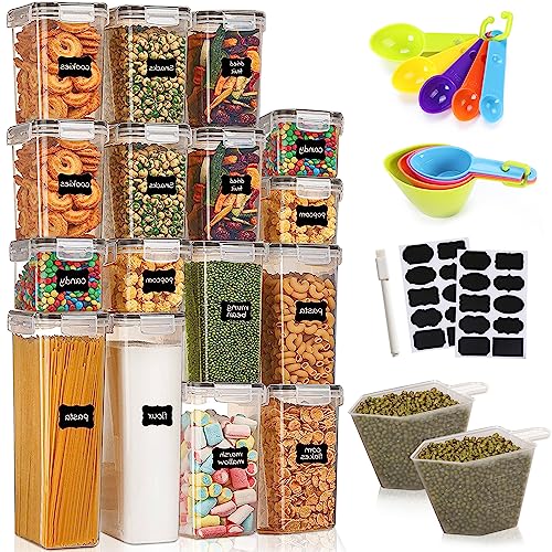Twbest Contenitori Ermetici Per Alimenti E Cereali, Set 16 Pezzi, 4 Taglie, Senza Bpa, Per Pasta, Farina, Zucchero, In Plastica Con Coperchio E Etiche