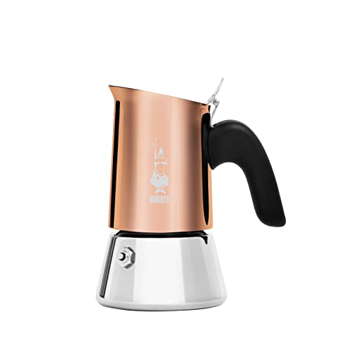 Bialetti Caffettiera New Venus 2 Tazze, Manico Antiscottatura, Non Adatta All'Induzione, 2 Tazze (85 Ml), Acciaio Inossidabile, Colore - Rame, Potenza