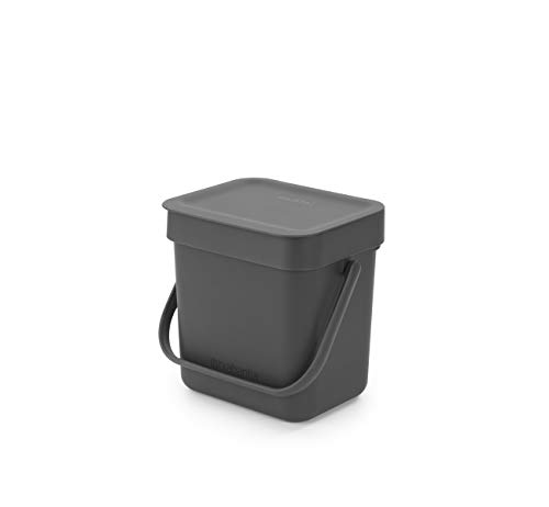 Brabantia Sort & Go Composteur Cuisine Gris (3L) Poubelle De Table Avec Couvercle Et Poignée