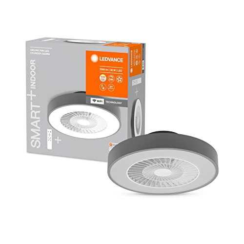 Ledvance Smart Wifi Led Luce Del Ventilatore Da Soffitto, A Forma Di Cilindro, Grigio, Dimmerabile, Velocità Dell'Aria Regolabile, Telecomando Incluso