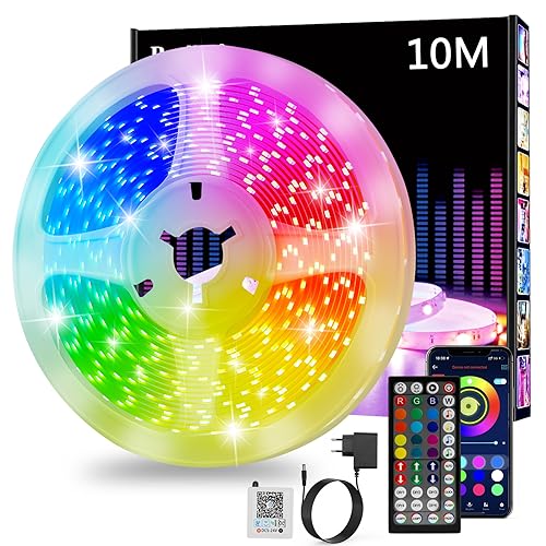 Realky Striscia Led 10 Metri, Strisce Led Bluetooth Rgb Smart 10M Con Telecomando, App Controllato, Cambia Colore Con La Musica, Luci Led Colorate Per