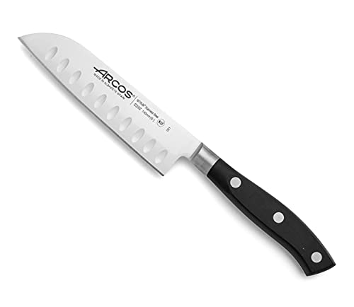Arcos Serie Riviera, Coltello Santoku Coltello Giapponese, Acciaio Inossidabile Forgiato Nitrum 140 Mm, Manico Polioxymetilene (Pom), Colore Nero