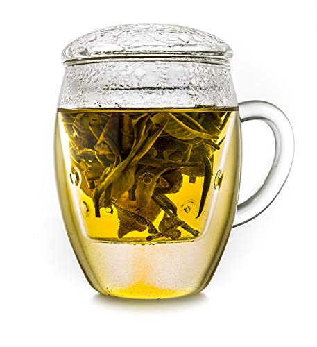 Creano Bicchiere Da Tè Tutto In Uno, Grande Tazza Da Tè Con Colino E Coperchio In Vetro, 400 Ml Una Teiera Ideale Trasparente 1 Pezzo (Confezione Da 1