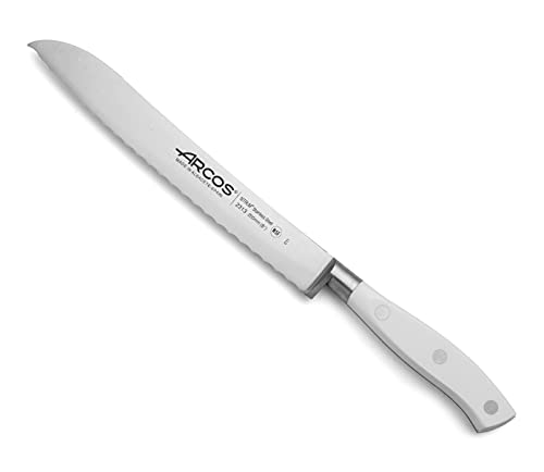 Arcos Serie Riviera Blanc, Coltello Pane, Acciaio Inossidabile Forgiato Nitrum 200 Mm, Manico Polioxymetilene (Pom), Colore Bianco