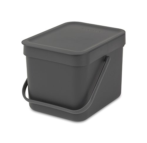 Brabantia Sort & Go Composteur Cuisine Gris (6L) Poubelle De Table Avec Couvercle Et Poignée (Support Mural Inclus)