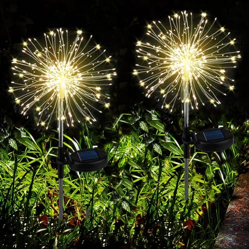 Joycome Luci Solari 2 Pezzi Lampioni Da Giardino Esterno Solari, 120 Led Paletti Da Giardino Ip65 Impermeabile Lampada Solare Terra Luci Per Prato Via