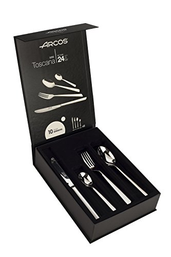 Arcos Serie Toscana, Pacco Regalo Set Di Posateria 24 Pezzi (6 Coltelli + 12 Cucchiaio + 6 Forchetta), Monoblocco Unipezzo, Colore Argento