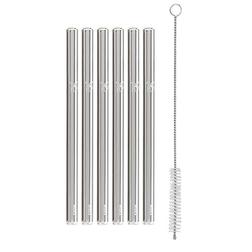 Wmf Baric Glasstrohalme-Set 7-Teilig, 6 Trinkhalme Gerade + 1 Reinigungsbürste Cannuccia Ecologica Riutilizzabile, Per Bevande Calde E Fredde, Vetro