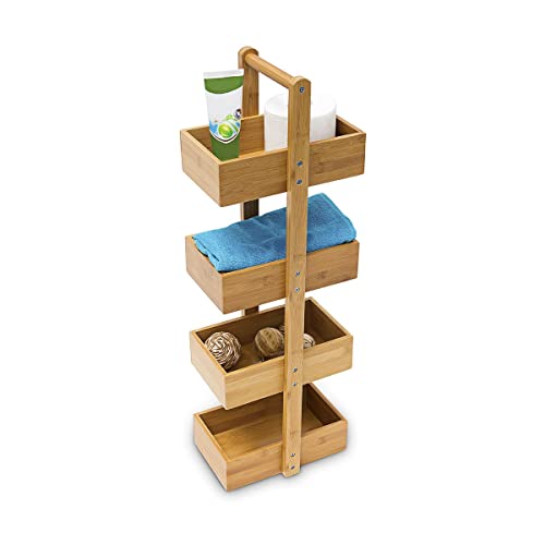 Relaxdays Mensola Scaffale Salvaspazio Da Bagno, 4 Ripiani, Hlp 75 X 25 X 18 Cm, In Bambù, Mobile, Mobiletto Sottile, Naturale, Marrone, 1 Pz
