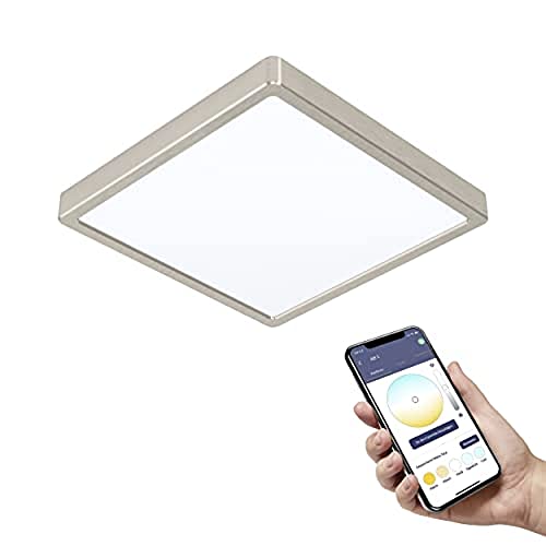 Eglo Connect.Z Smart Home Led Lampada Da Soffitto Per Bagno Fueva-Z In Alluminio Nichel Opaco, L X L 28,5 Cm, Zigbee, App E Controllo Vocale, Colore D