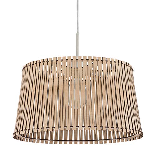 Eglo Sendero Lampadario Boho, Lampada A Sospensione In Acciaio Nichelato Opaco, Legno Di Acero, Lampada Da Tavolo Naturale, Lampada A Sospensione Per