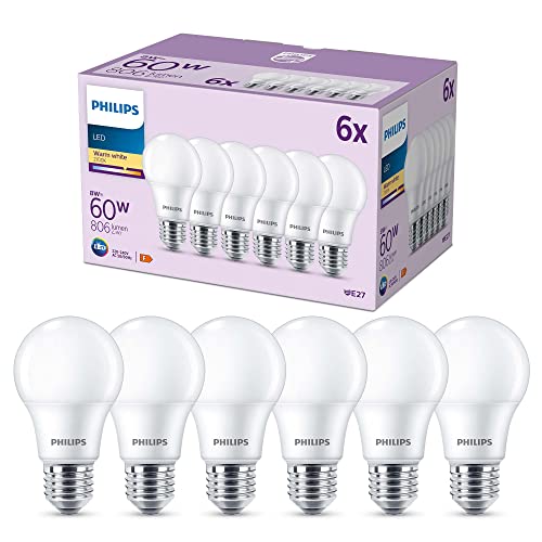 Philips Led Lampadina Led, Luce Bianca Calda, 60W, E27, 6 Pezzi