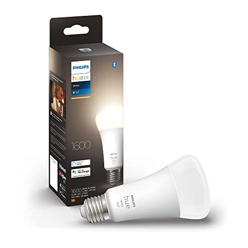 Philips Hue White Lampadina Smart Led Smart, Bluetooh, Attacco E27, 15W, Dimmerabile, Luce Bianca Calda, Bianco