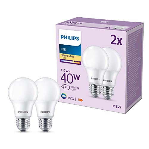 Philips Led, Lampadina Led Luce Bianca Calda, 40W, E27, 2 Pezzi