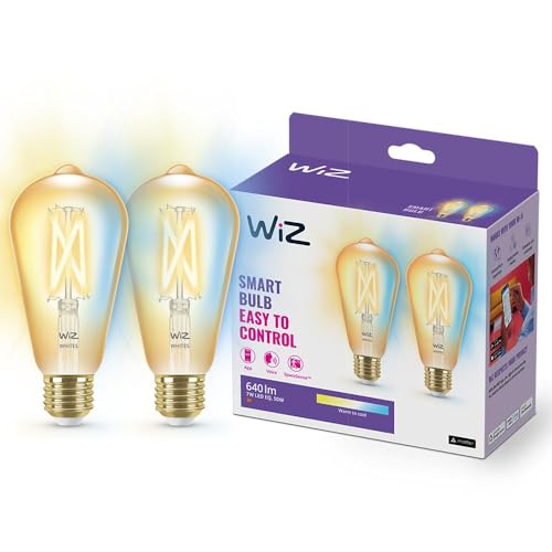 Wiz Lampadina Smart Wifi, Luce Bianca Da Calda A Fredda Dimmerabile, Filament Ambrata, E27, 2 Pezzii, 6.5W, Tecnologia Spacesense, Controllo Vocale (A