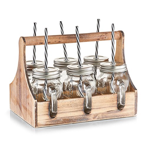 Zeller Bicchieri Con Scatola, Vetro, Transparent/Natur, 29 X 22.5 X 22.1 Cm