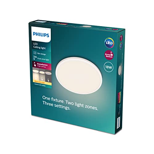 Lampada Da Soffitto A Led Philips Ozziet - Bianca - 18 W - 27 K -3 Diverse Posizioni - Due Superfici Luminose