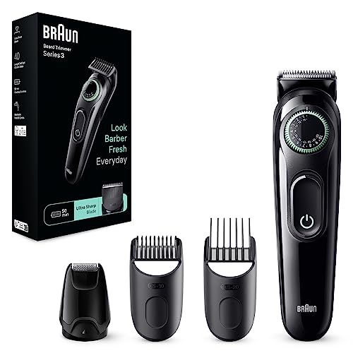 Braun Series 3 Rasoio Elettrico Barba, Con Lama Barba Ultra Affilata, Regolabarba Uomo 40 Lunghezze, 50 Minuti Di Utilizzo Senza Fili, Bt3421 Nero