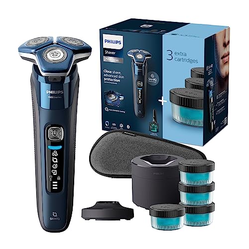 Philips Shaver Series 7000 - Rasoio Elettrico Uomo, Secco E Umido, Rifinitore A Scomparsa, Base Ricarica, Custodia Da Viaggio, 1 Capsula E 4 Cartucce