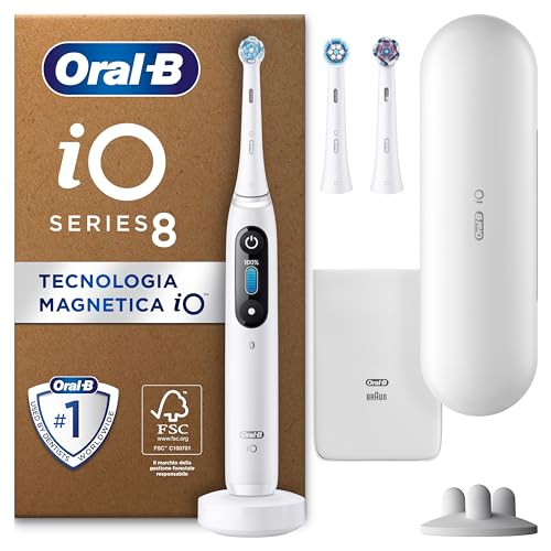 Oral-B Spazzolino Elettrico Ricaricabile Io 8N, Sensore Di Pressione, Display Interattivo, Intelligenza Artificiale, 6 Modalità, 3 Testine, 1 Spazzoli