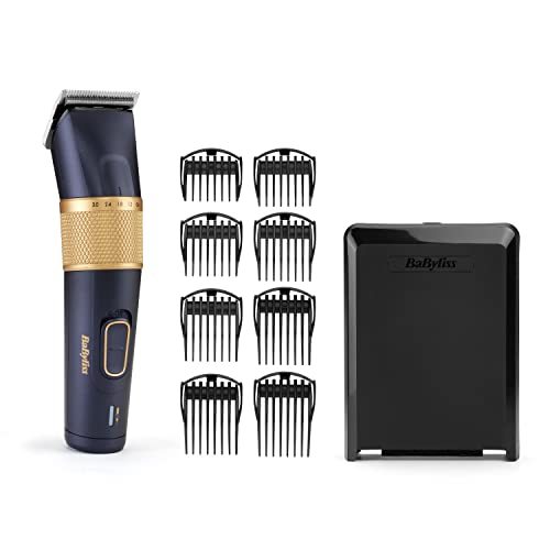 Babyliss E986E Tagliacapelli Con Batteria Agli Ioni Di Litio, Lame In Carbon Titanium, 8 Guide Di Taglio, Autonomia 160 Minuti, Blu/Oro
