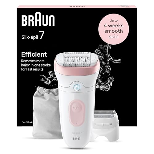 Braun Silk-Épil 7 Depilatore Donna, Epilatore Elettrico Donna Con Testina Ampia Per Una Epilazione Semplice, Wet & Dry, Con Testina Per Rasoio Donna,