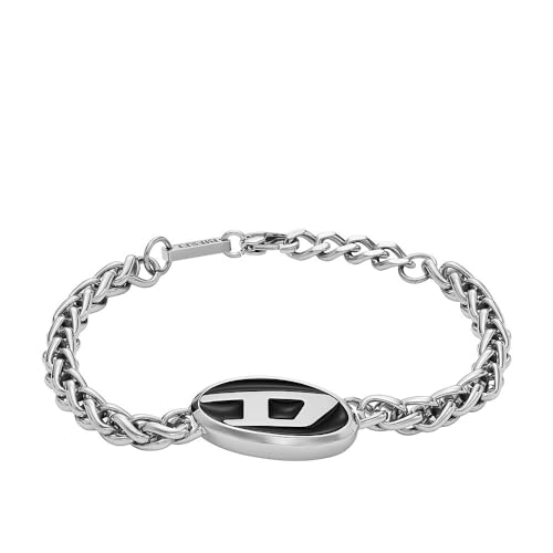 Diesel Bracciale Da Uomo, Acciaio Inossidabile, Lunghezza 20 Cm, D'Argento