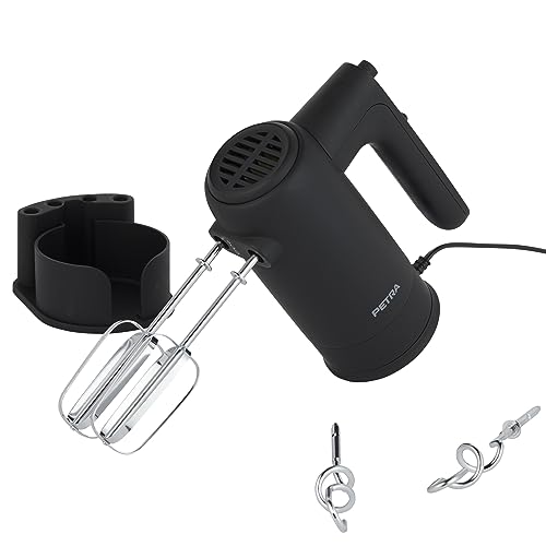 Petra Pt5613Bmblkvde Handmixer Handrührer - Elektrischer Küchenmixer Zum Kneten/Schlagen, Schneebesen/Knethaken Inklusive, 5 Geschwindigkeiten Mixer,