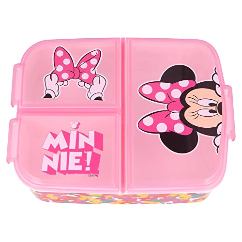 Sandwich Box Plastica Bimbi Disney Minnie, Senza Bpa, Con 3 Scomparti E Chiusura Di Sicurezza, Lavabile E Riutilizzabile