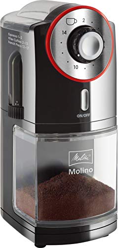Melitta Macinacaffè Molino, 1019-01, Macinacaffè Elettrico, Disco Abrasivo Piatto, Nero/Rosso, Cd - Molino - Rosso Opaco