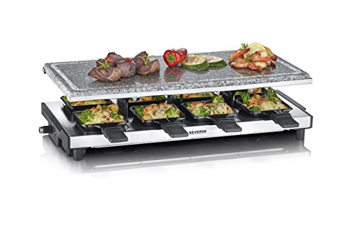 Severin Rg 2374, Grill Raclette Xxl Con Pietra Naturale, Raclette 8 Persone Con Padelline Antiaderenti, Area Di Cottura 48.5 X 24 Cm, Controllo Della